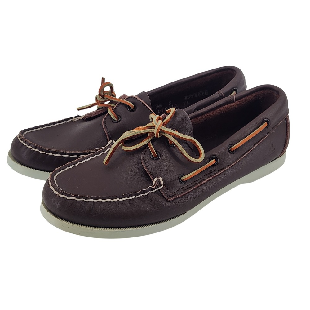 Sperry Top-Sider Boat Shoes Womens 5.5 Brown Leather Bahama 2-Eye Nautical